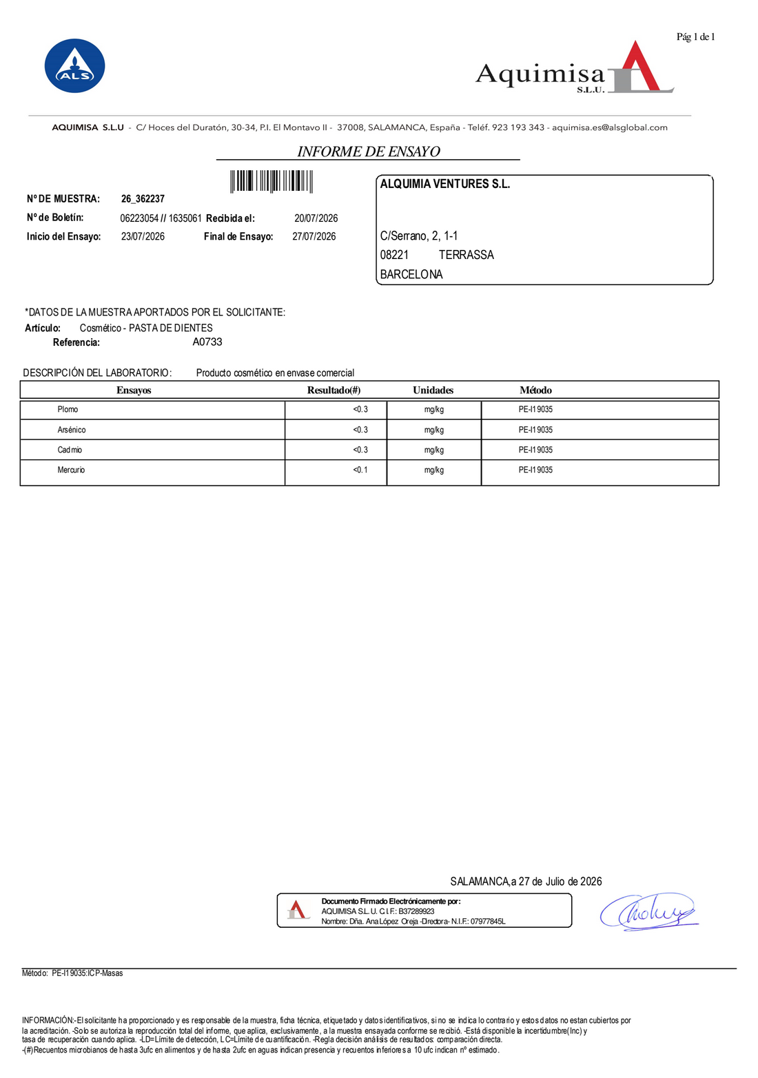 Informe de Sin metales pesados · página 1
